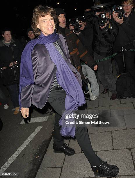 Mick Jagger arrives at Finch & Partners' Pre-BAFTA Party at Annabel's on February 7, 2009 in London, England.