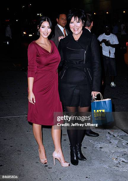 Kim Kardashian and Mother Kris Jenner visit "Late Show with David Letterman" at the Ed Sullivan Theatre on August 25, 2008 in New York City.