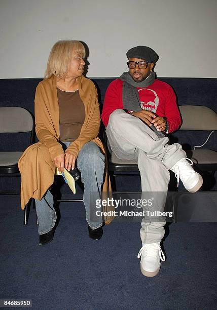Billboard magazine Senior Editor Gail Mitchell and producer/songwriter Jermaine Dupri chat backstage at the ASCAP "Hitmakers" Panel Discussion, held...