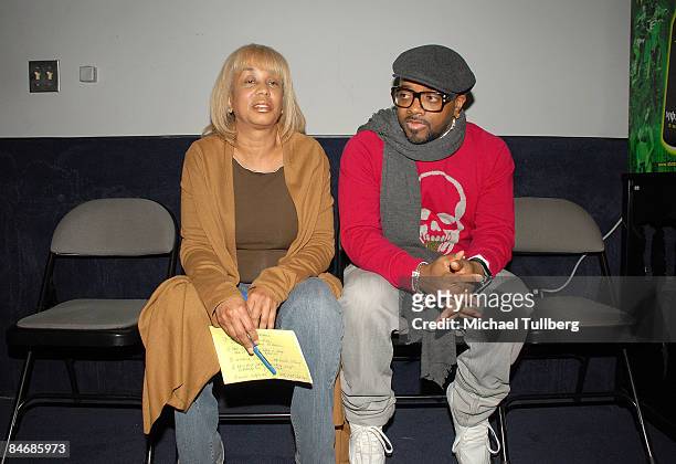 Billboard magazine Senior Editor Gail Mitchell and producer/songwriter Jermaine Dupri chat backstage at the ASCAP "Hitmakers" Panel Discussion, held...