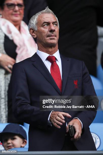 Former Liverpool player Ian Rush looks on during the Premier League match between Manchester City and Liverpool at Etihad Stadium on September 9,...