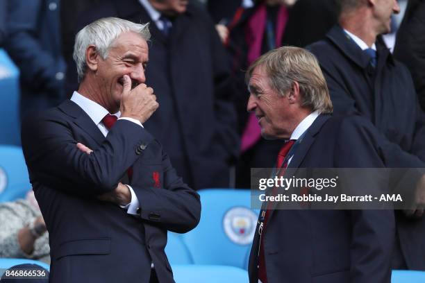 Former Liverpool players Ian Rush and Kenny Dalglish during the Premier League match between Manchester City and Liverpool at Etihad Stadium on...