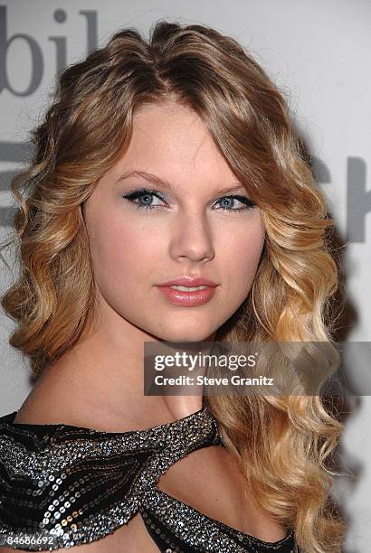 Singer Taylor Swift attends the 2009 GRAMMY Salute To Industry Icons honoring Clive Davis at the Beverly Hilton Hotel on February 7, 2009 in Beverly...