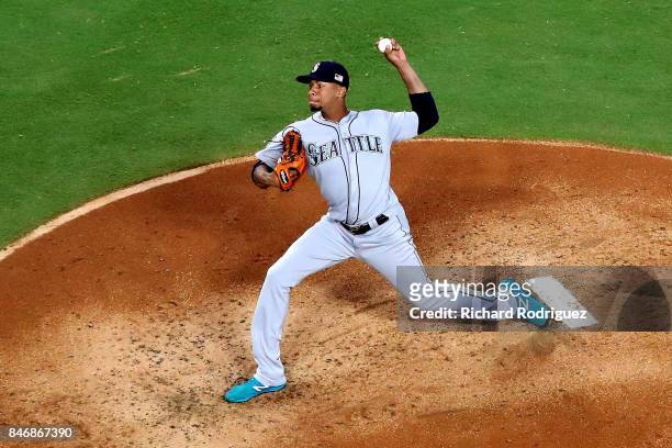 Ariel Miranda of the Seattle Mariners pitches against the Texas Rangers at Globe Life Park in Arlington on September 11, 2017 in Arlington, Texas.