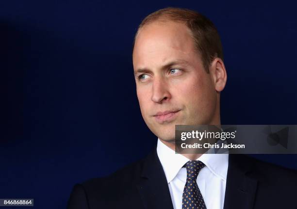 Prince William, Duke of Cambridge visits Aintree University Hospital on September 14, 2017 in Liverpool, England. The Duke visited Aintree University...