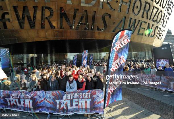 Fans outside the Millennium Centre in Cardiff for the filming of Britain's Got Talent auditions.