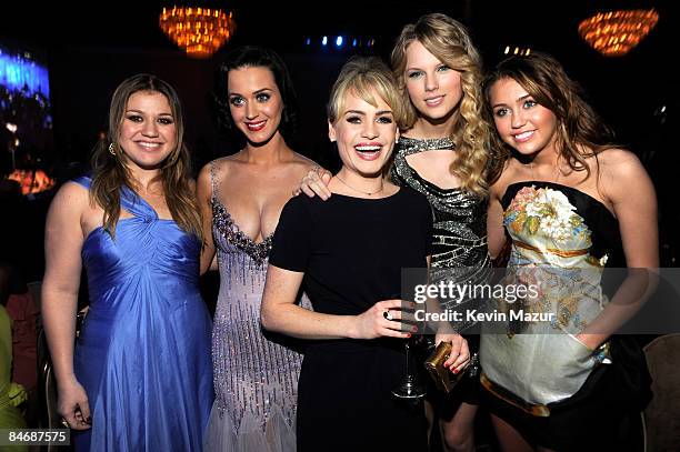 Kelly Clarkson, Katy Perry, Duffy, Taylor Swift and Miley Cyrus attends the 2009 GRAMMY Salute To Industry Icons honoring Clive Davis at the Beverly...