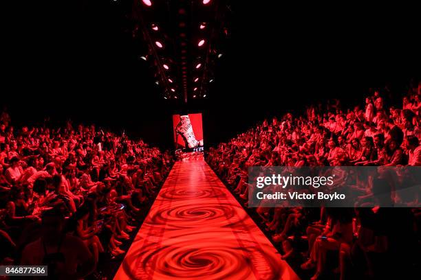 General view of the runway at the DB Berdan show during Mercedes-Benz Istanbul Fashion Week September 2017 at Zorlu Center on September 14, 2017 in...