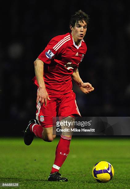 Daniel Agger of Liverpool in action during the Barclays Premier League match between Portsmouth and Liverpool at Fratton Park on February 7, 2009 in...