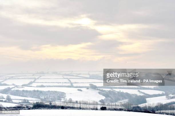 Snow covers fields on Exmoor in Somerset as the cold weather continues across the UK.