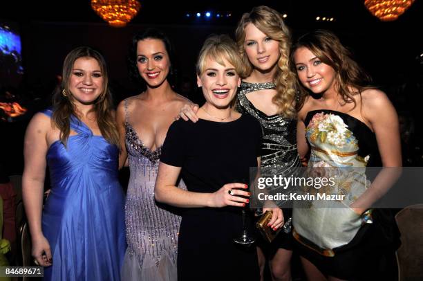 Kelly Clarkson, Katy Perry, Duffy, Taylor Swift and Miley Cyrus attends the 2009 GRAMMY Salute To Industry Icons honoring Clive Davis at the Beverly...