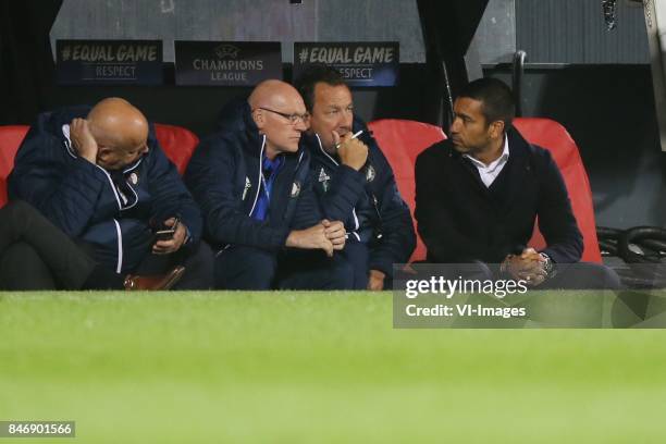 Teammanager Bas van Noortwijk, assistant trainer Jan Wouters of Feyenoord, assistant trainer Jean-Paul van Gastel of Feyenoord, coach Giovanni van...