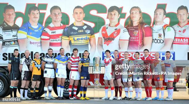 Stobart Super League team captains London Broncos' Tony Clubb, Widnes' Sean Briscoe, Castleford Tigers Danny Orr, Hull FC's Andy Lynch, Warrington...