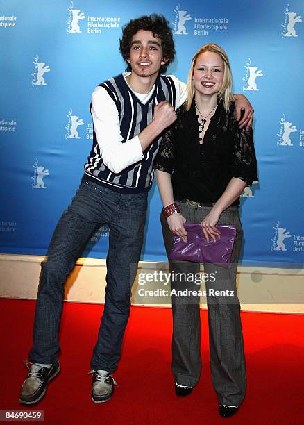 Actors Robert Sheehan and Kimberly Nixon attend the photocall for 'Cherrybomb' as part of the 59th Berlin Film Festival at the Babylon Cinema on...