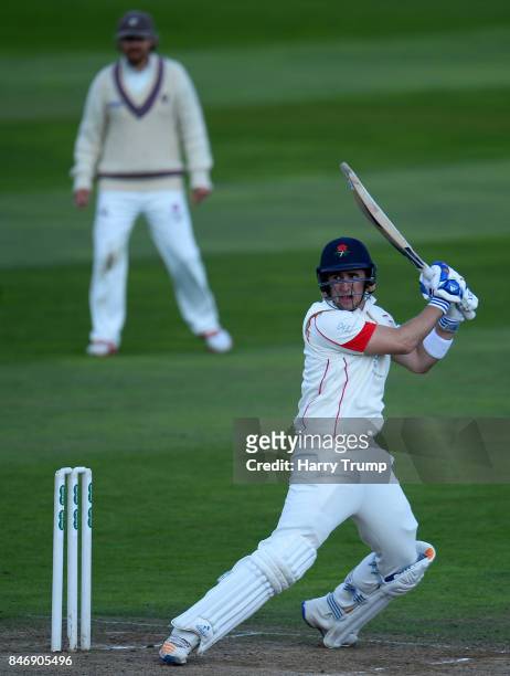 Liam Livingstone of Lancashire bats during Day Three of the Specsavers County Championship Division One match between Somerset and Lancashire at The...