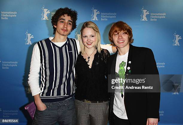 Actors Robert Sheehan, Kimberley Nixon and Robert Grint attend the photocall for 'Cherrybomb' as part of the 59th Berlin Film Festival at the Babylon...