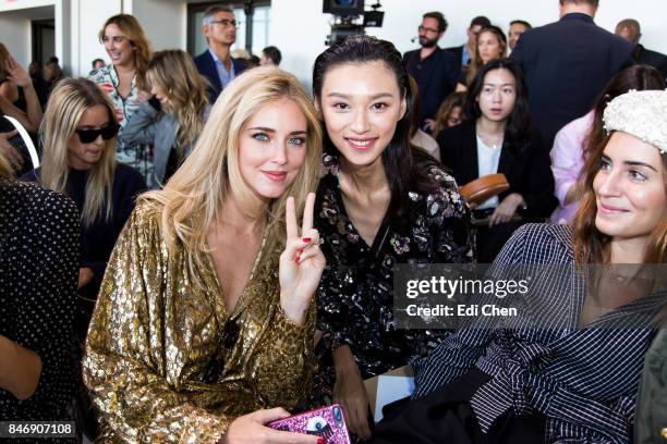 Chiara Ferragni, Louise Wong & Gala Gonzalez attend the Michael Kors runway show during New York Fashion Week at Spring Studios on September 13, 2017...