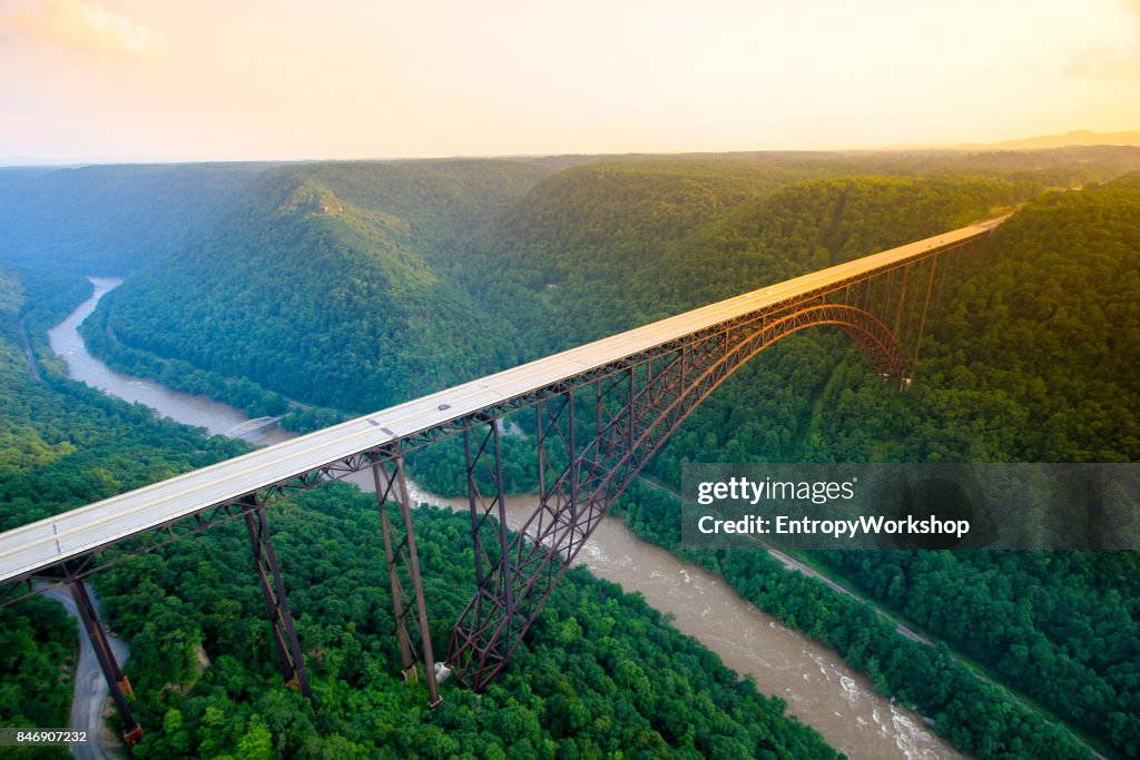 Sunset Aerial New River Gorge Bridge