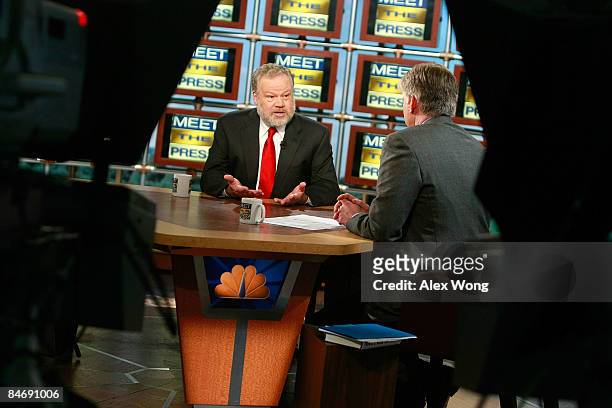 Washington Post Senior Pentagon Correspondent Thomas Ricks speaks as he is interviewed by moderator David Gregory during a taping of "Meet the Press"...
