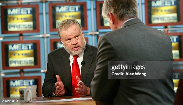 Washington Post Senior Pentagon Correspondent Thomas Ricks speaks as he is interviewed by moderator David Gregory during a taping of "Meet the Press"...