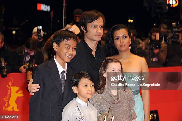 Actors Jan Nicdao, Martin Delos Santos, Gael Garcia Bernal, Sophie Nyweide and Marife Necesito attend the premiere for 'Mammoth' as part of the 59th...