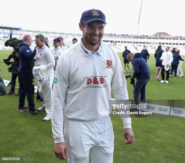 Nick Browne of Essex celebrates after their victory during the Specsavers County Championship Division One match between Warwickshire and Essex at...