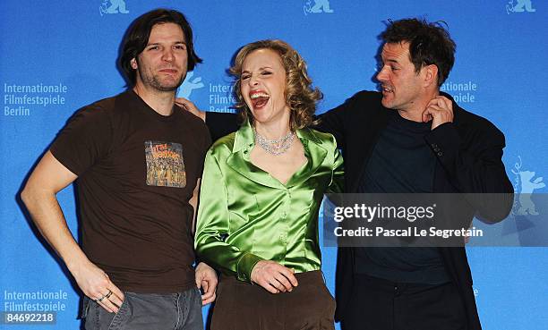 Actors Misel Maticevic, Juliane Koehler and Sebastian Koch attend the photocall for 'Effi Briest' as part of the 59th Berlin Film Festival at the...