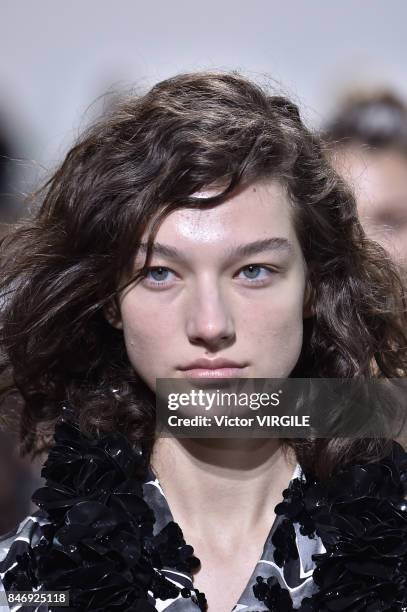 Model walks the runway at the Michael Kors Ready to Wear Spring/Summer 2018 fashion show during New York Fashion Week on September 13, 2017 in New...