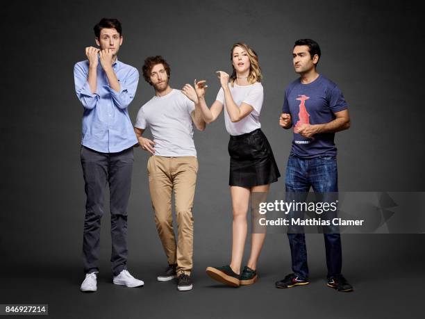 Actors Zach Woods, Thomas Middleditch, Amanda Crew and Kumail Nanjiani from 'Silicon Valley' are photographed for Entertainment Weekly Magazine on...