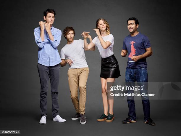 Actors Zach Woods, Thomas Middleditch, Amanda Crew and Kumail Nanjiani from 'Silicon Valley' are photographed for Entertainment Weekly Magazine on...