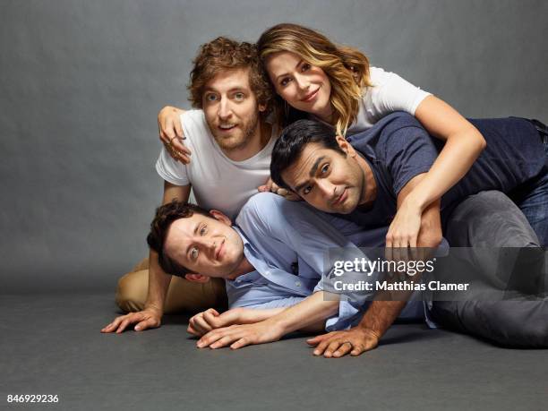 Actors Zach Woods, Thomas Middleditch, Amanda Crew and Kumail Nanjiani from 'Silicon Valley' are photographed for Entertainment Weekly Magazine on...