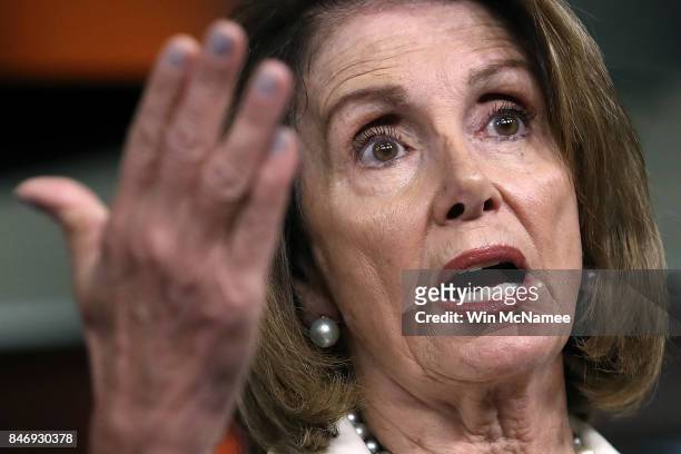 House Minority Leader Nancy Pelosi answers questions during her weekly press conference at the U.S. Capitol September 14, 2017 in Washington, DC....