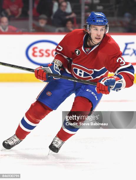 Brian Flynn of the Montreal Canadiens plays in the game against the Florida Panthers at Bell Centre on March 28, 2015 in Montreal, Quebec, Canada.