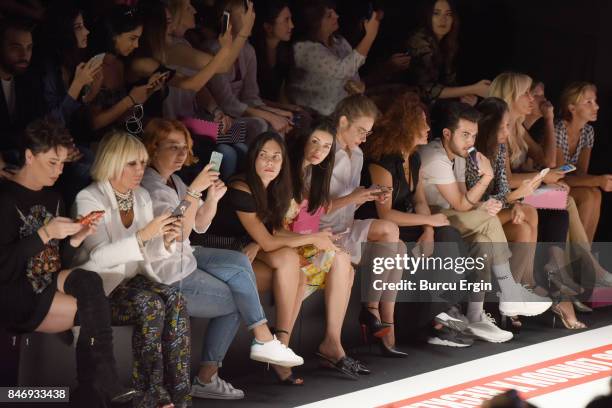 Ahu Yagtu is seen during Mercedes-Benz Istanbul Fashion Week September 2017 at Zorlu Center on September 14, 2017 in Istanbul, Turkey.