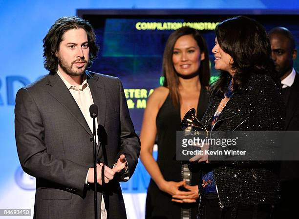 Director Jason Reitman and music supervisor Margaret Yen accept the Best Compilation Soundtrack Album For Motion Picture, Television Or Other Visual...