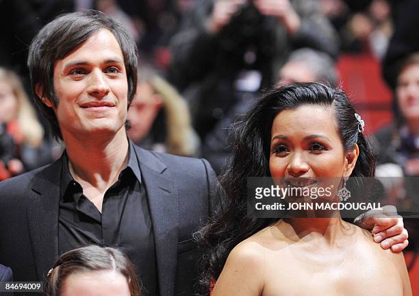Mexican actor Gael Garcia Bernal and Filipina actress Marife Necesito pose on the red carpet ahead of the premiere of the film "Mammoth" by Swedish...