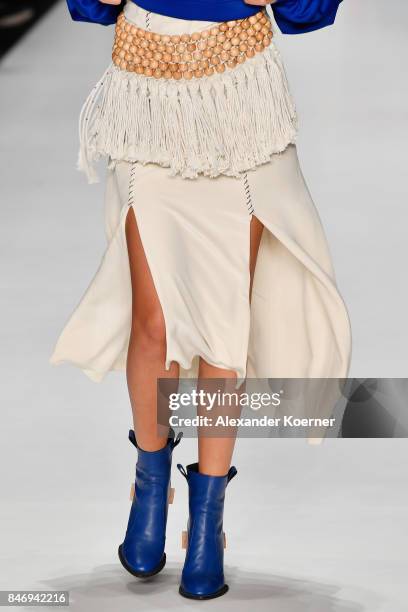 Model, detail, walks the runway for Kubra Akgunlu at the New Gen show during Mercedes-Benz Istanbul Fashion Week September 2017 at Zorlu Center on...