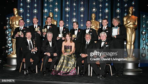 Gordon E. Sawyer Award recipient Ed Catmull, visual effects supervisor Richard Edlund, actress Jessica Biel, Academy president Sid Ganis and John A....
