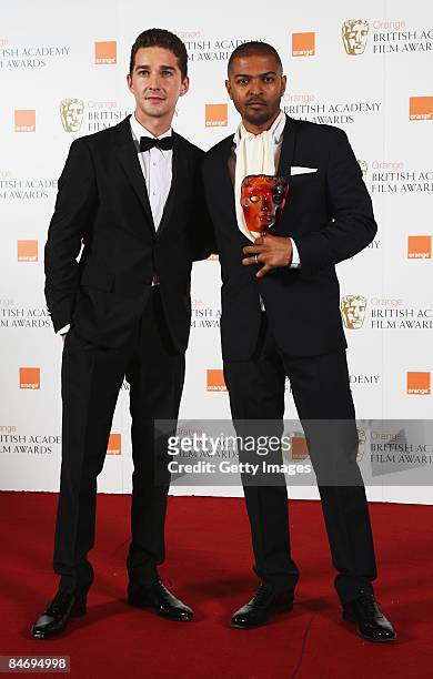 Noel Clarke poses for photographs with 2008 Orange Rising Star winner, Shia LaBeouf , who presented him with this years award at the Orange British...