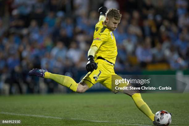 Andrew Redmayne of Sydney FC takes a goal kick during the FFA Cup Quarter Final match between Sydney FC and Melbourne City at Leichhardt Oval on...