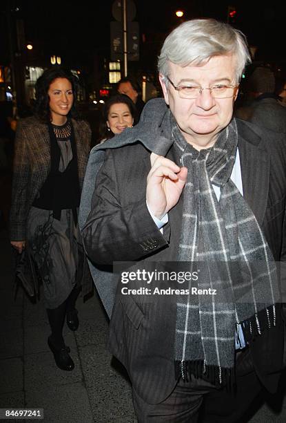Minu Barati actress Hannelore Elsner and Barati's husband Joschka Fischer arrive for the premiere 'Adam Resurrected' as part of the 59th Berlin Film...