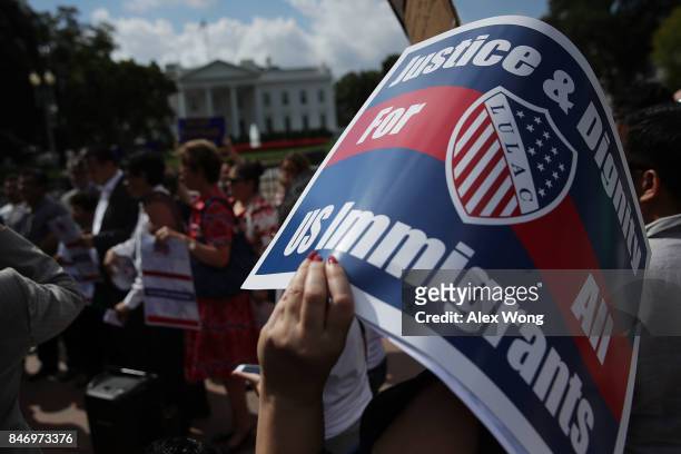 People participate in a immigration march to the White House September 14, 2017 in Washington, DC. The National Hispanic Leadership Agenda held a...
