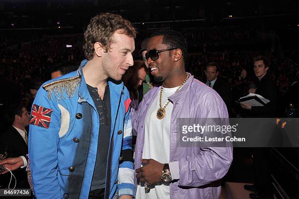 Singer Chris Martin of Coldplay and rapper Sean 'Diddy' Combs attend the 51st Annual GRAMMY Awards held at the Staples Center on February 8, 2009 in...