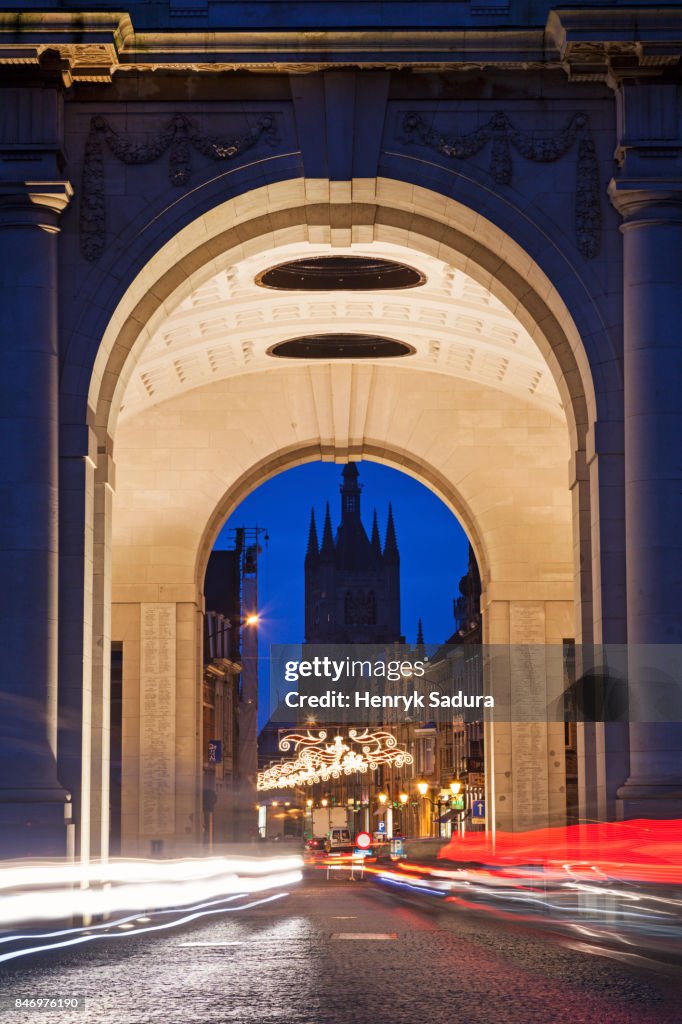 Menin Gate and Belfry of Clothes Hall in Ypres