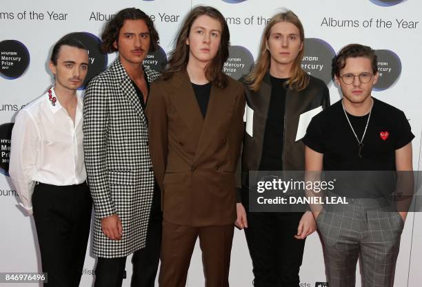 Nominated for their album "Blossoms", the five members of Blossoms, Tom Ogden, Charlie Salt, Josh Dewhurst, Joe Donovan and Myles Kellock pose for a...