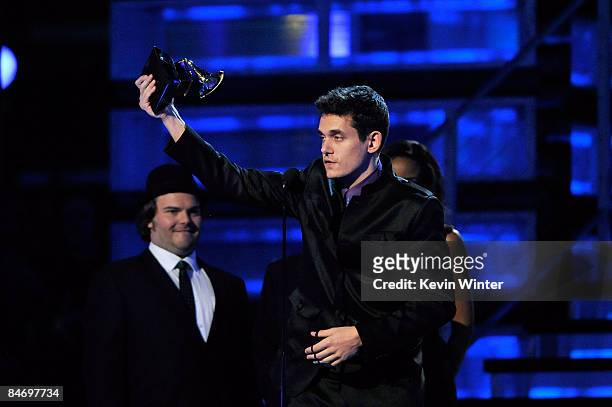 Musician John Mayer accepts the Best Male Pop Vocal Performance award during the 51st Annual Grammy Awards held at the Staples Center on February 8,...