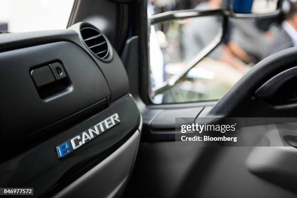 The dashboard of a Mitsubishi Fuso eCanter truck is seen during a launch event in New York, U.S., on Thursday, Sept. 14, 2017. The Daimler AG unit...