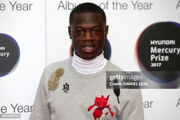 Nominated for his album "Common Sense", Momodou Jallow, known as J Hus poses for a photograph upon arrival for the 2017 Mercury Music prize awards...