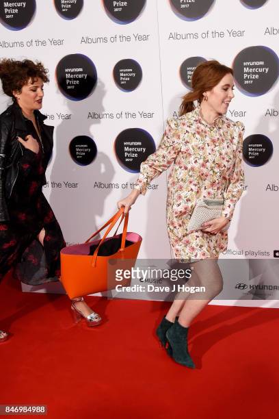 Annie Mac and Angela Scanlon arrive at the Hyundai Mercury Prize 2017 at Eventim Apollo on September 14, 2017 in London, England.