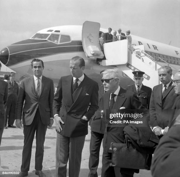 The Duke of Windsor, right, and his nephew, the Duke of Kent, at Heathrow Airport on the Duke of Windsor's arrival from Paris to attend the funeral...